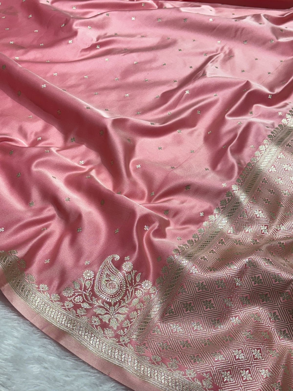 Peach Pink Mashru Silk Banarasi Saree