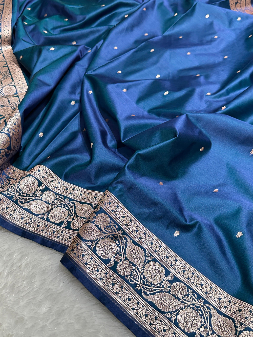 Premium Blue with Gold Buti Mashru Silk Saree with Grand Pallu