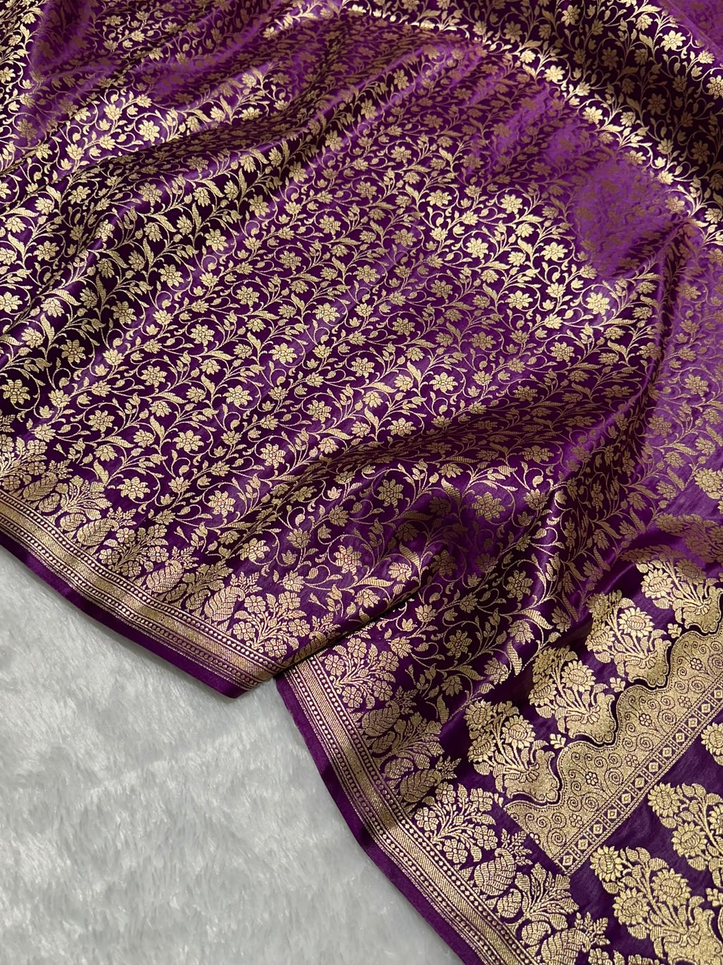 Mashru Banarasi Silk Saree in Purple Floral Brocade