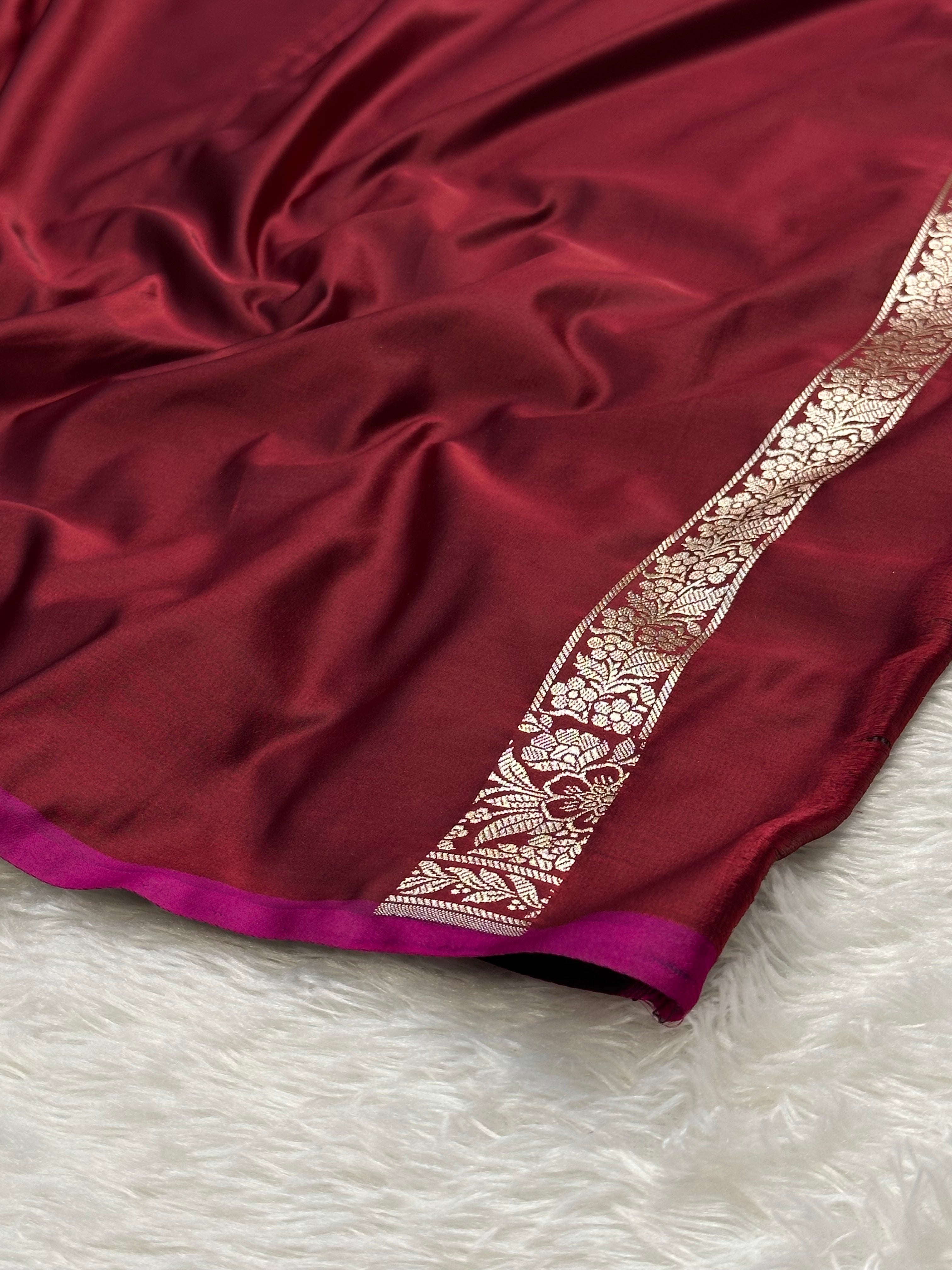 Maroon Color Mashru Silk Banarasi Saree