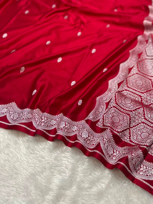 Bridal Red Buta Mashru Silk Banarasi Saree