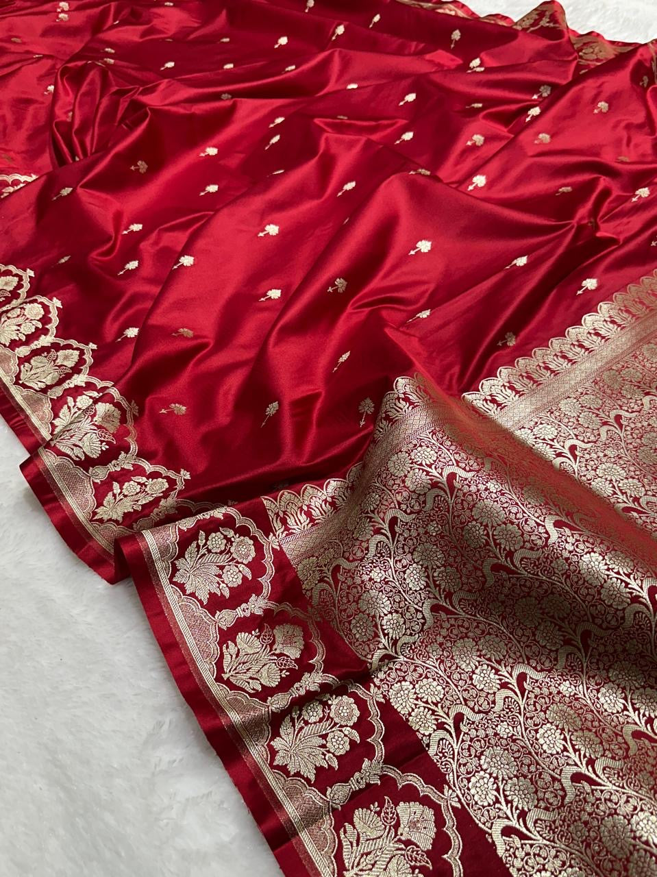 Maroon Shade Mashru With Gold Buti Saree and with Grand Pallu