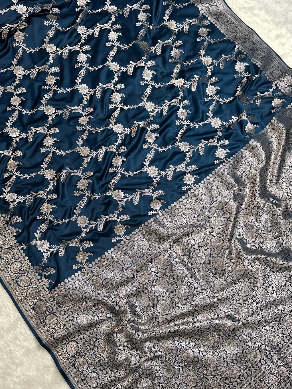 Teal Blue Mashru Silk Banarasi Saree