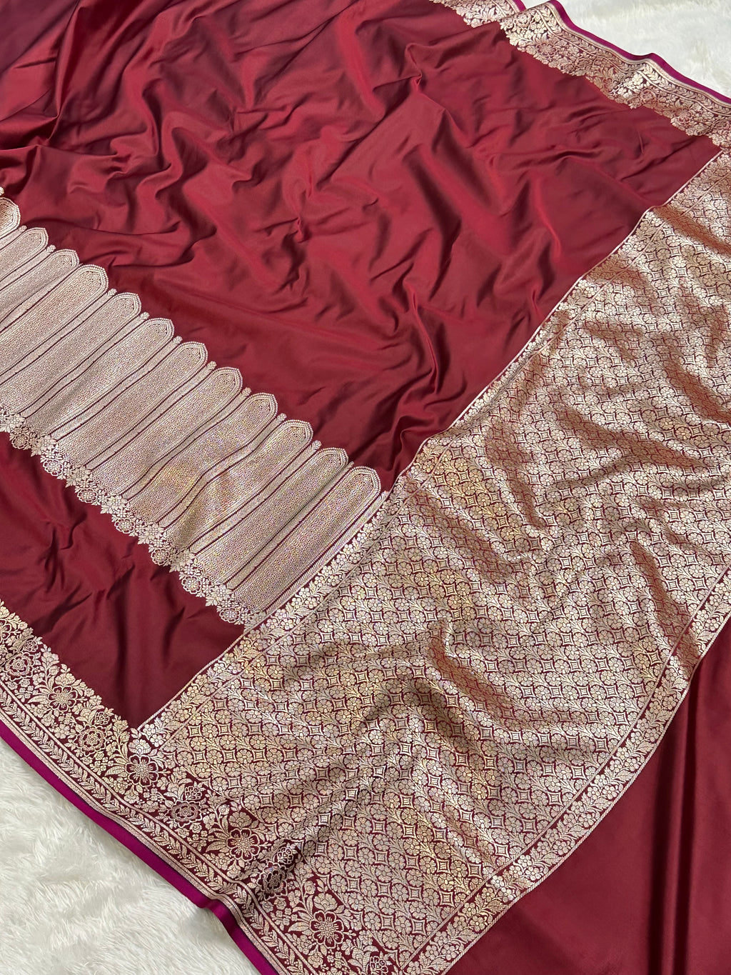 Maroon Color Mashru Silk Banarasi Saree