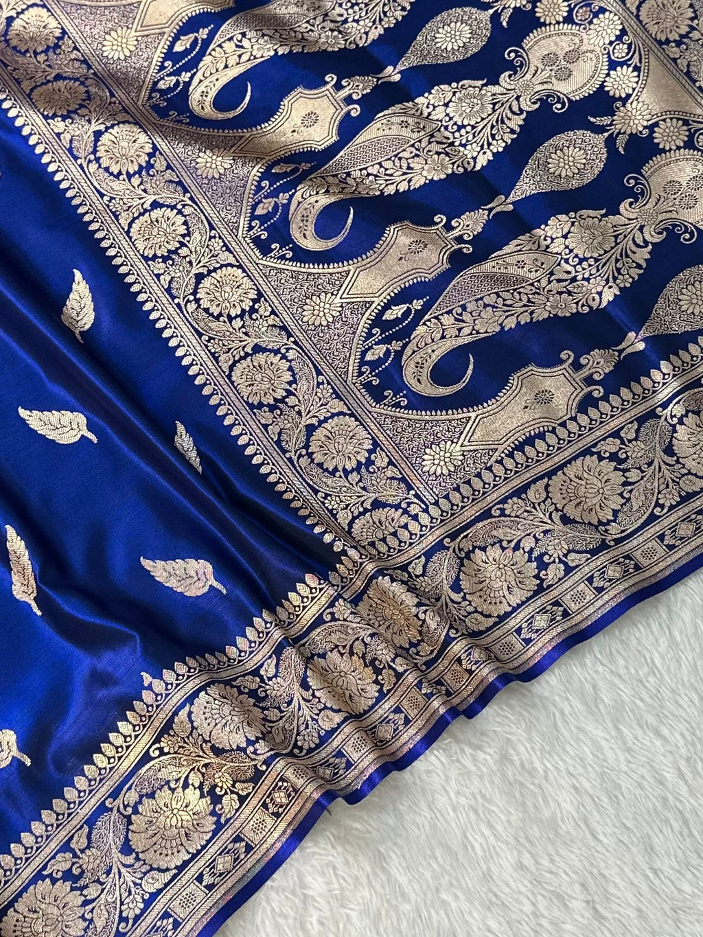 Royal   Blue   Booti   Satin   Silk   Saree