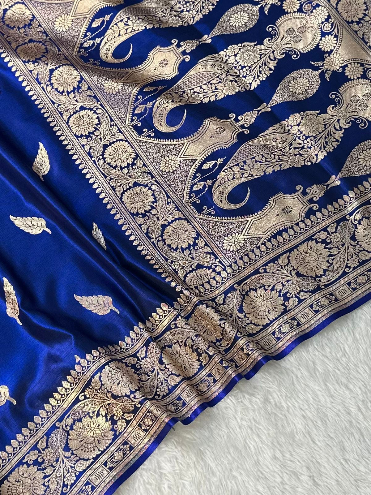 Royal   Blue   Booti   Satin   Silk   Saree