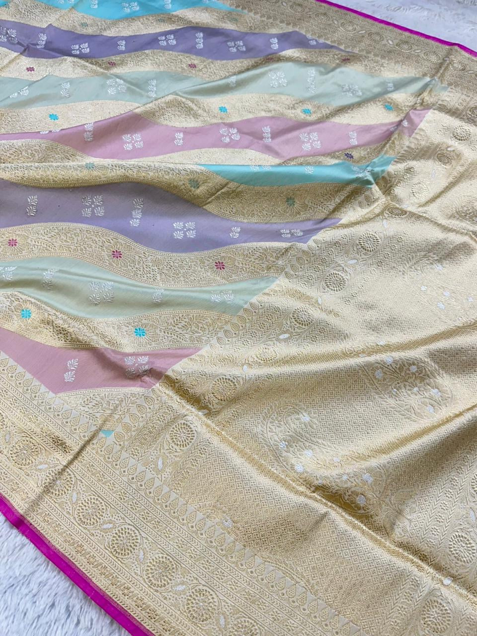 Handwoven Pure Banarasi Rangkaat Silk Saree – Pure Katan Silk | Rangkaat Technique | Luxury Banarasi Saree