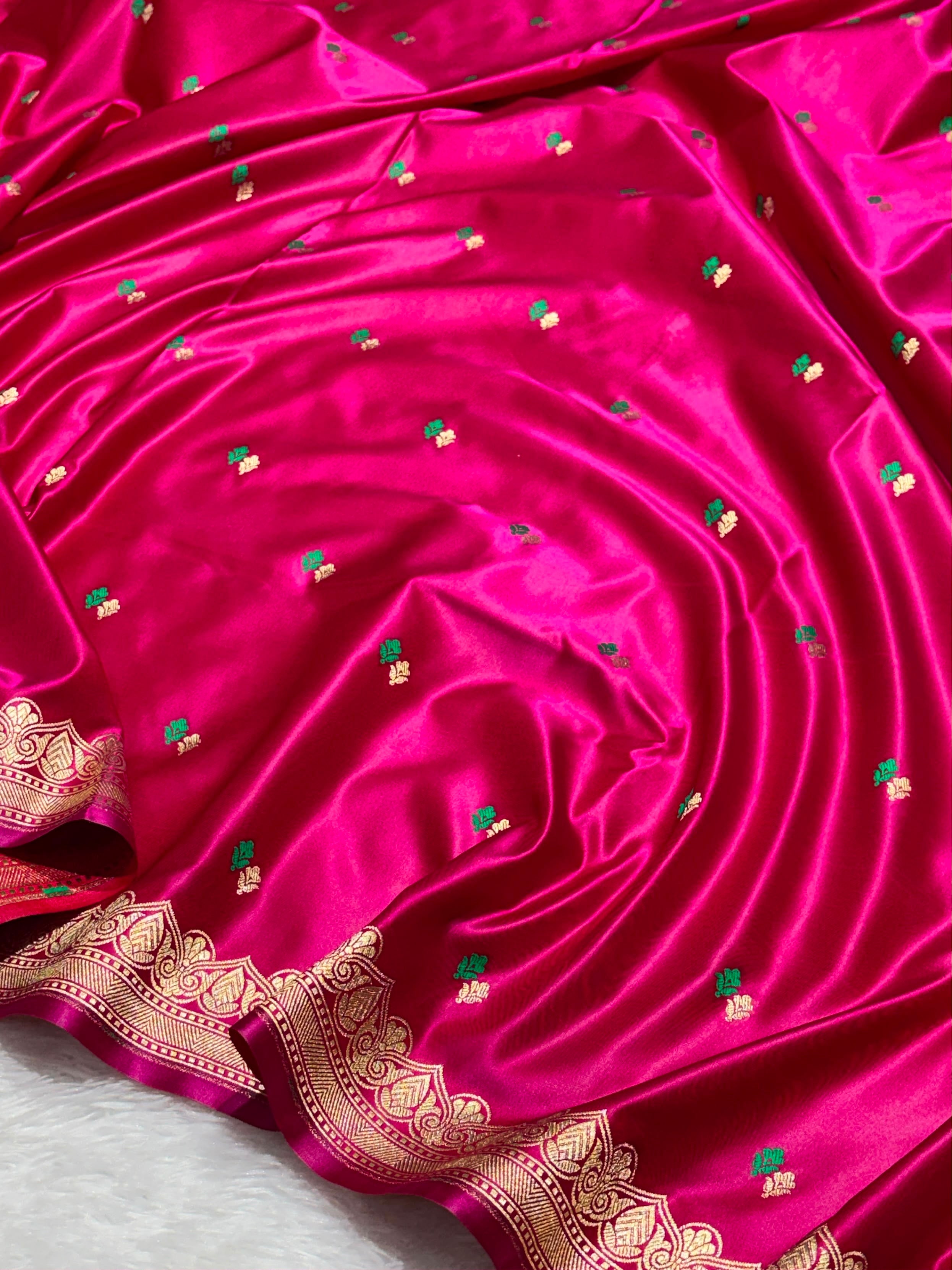 Bright Pink Dot Buta Mashru Silk Banarasi Saree