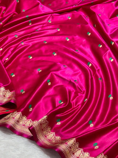 Bright Pink Dot Buta Mashru Silk Banarasi Saree