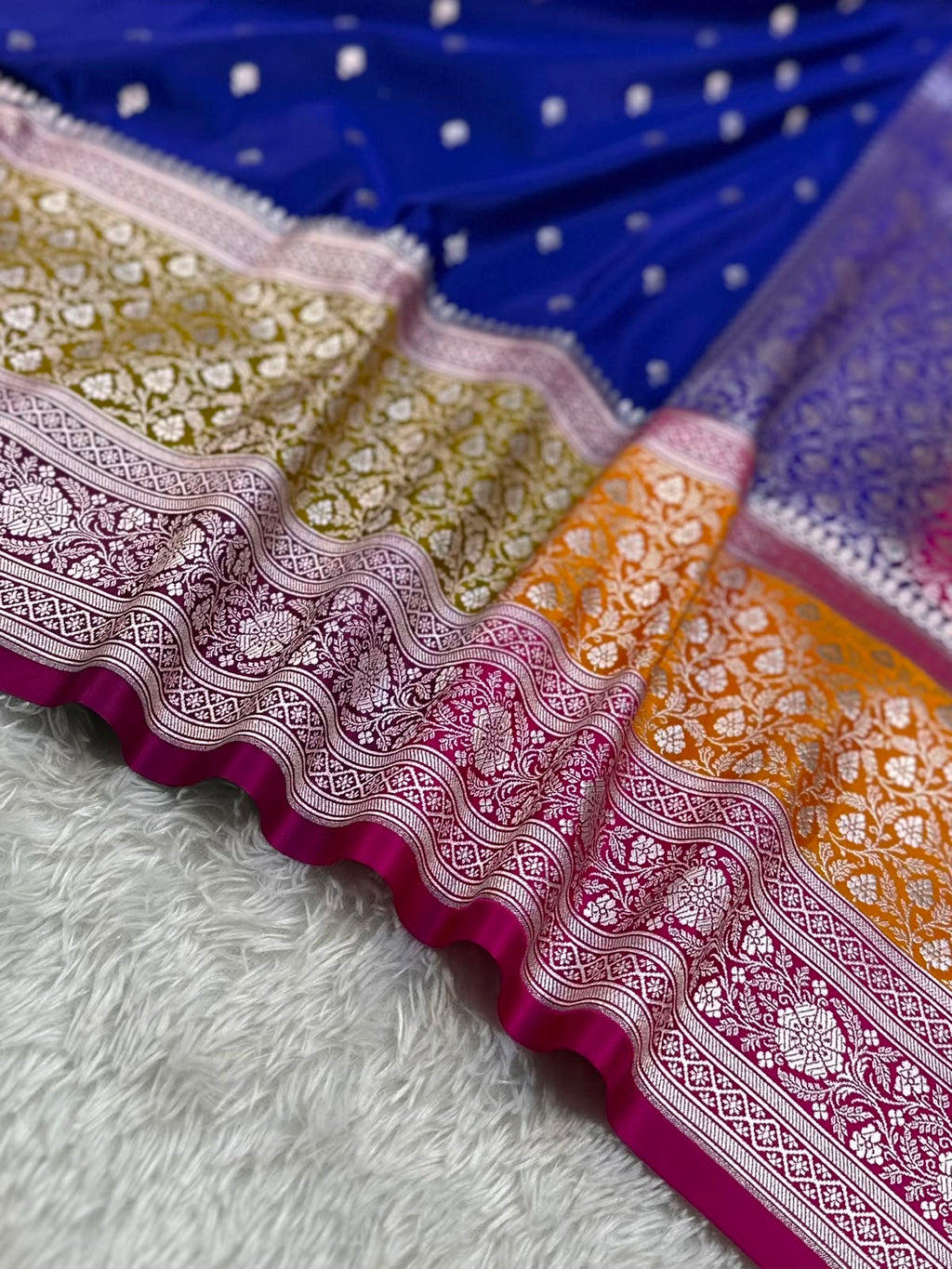 Royal Blue With Contrast Border Mashru Silk Banarasi Saree