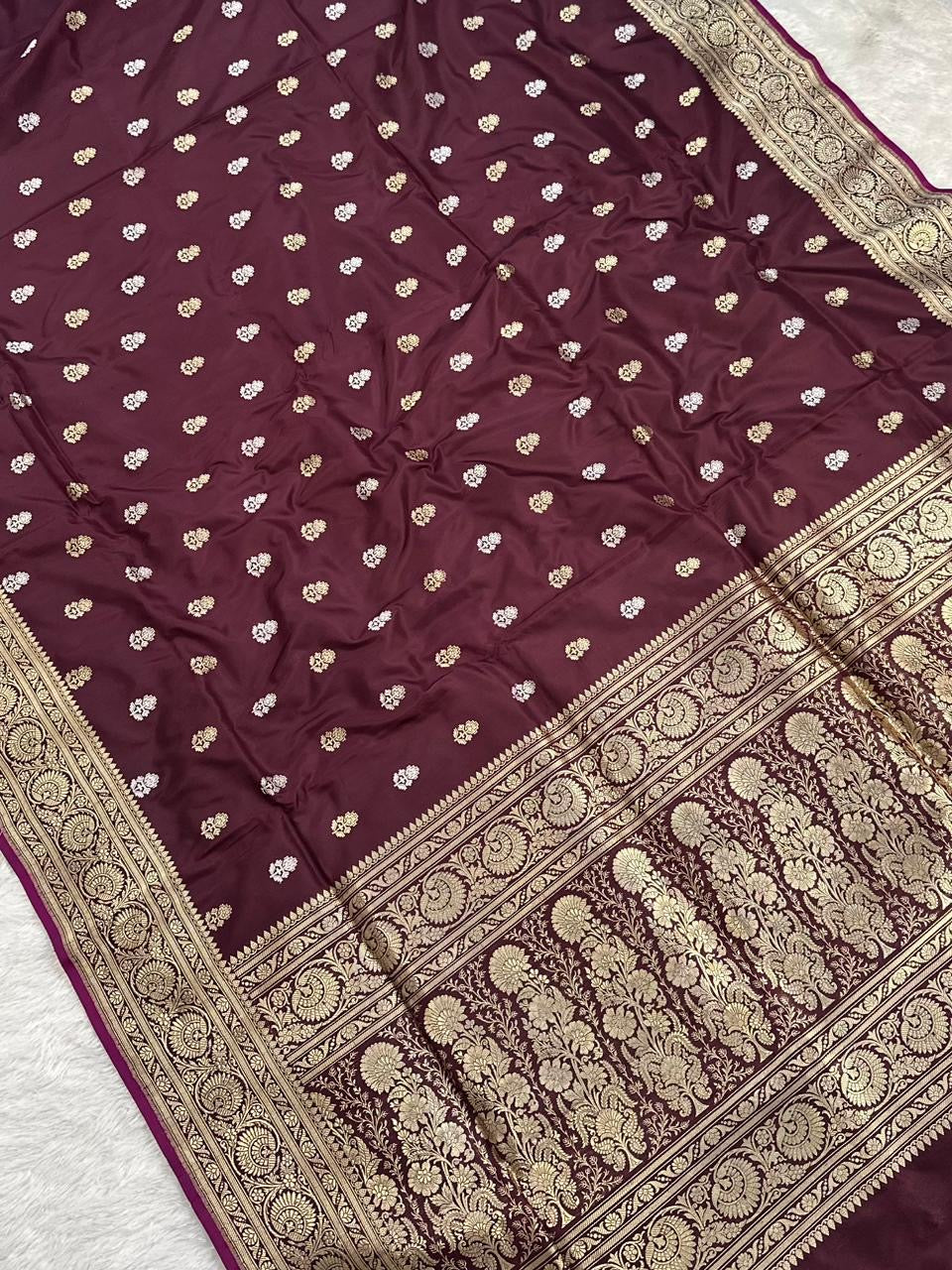 Dirty Brown Handwoven Pure katan kadua Sona Rupa Banarasi Silk Saree