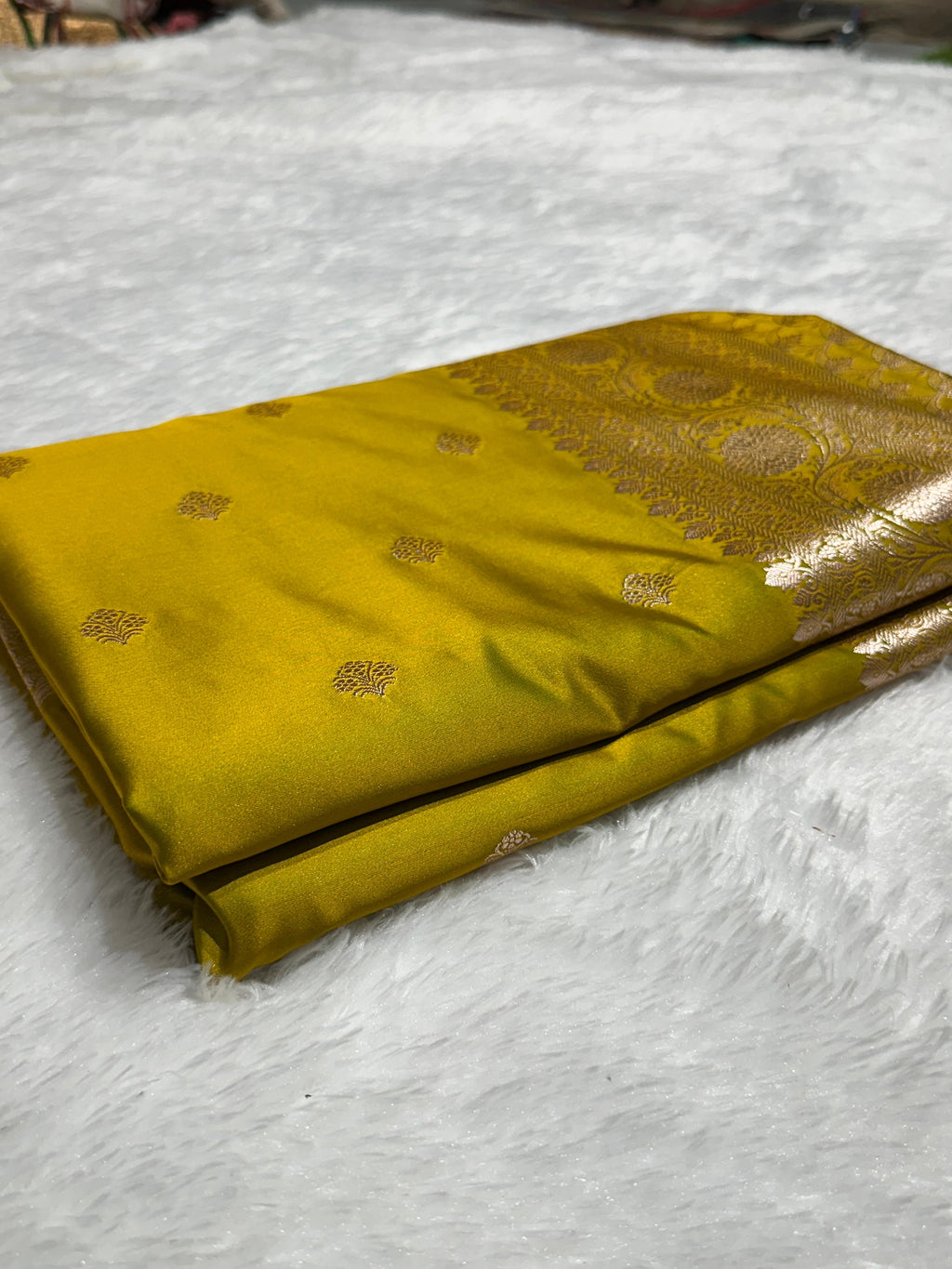Mustard Green Buti Mashru Silk Banarasi Saree
