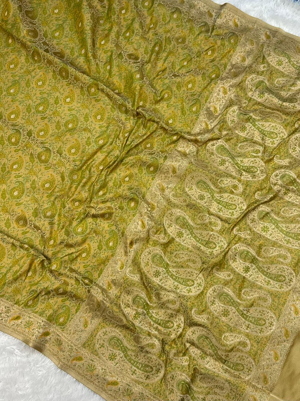 Jamawar Meenedar Buti Satin Katan Silk Banarasi Saree