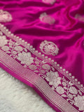 Mashru Silk Banarasi Saree Woven with Golden Zari in Buta Pattern and Grand Pallu
