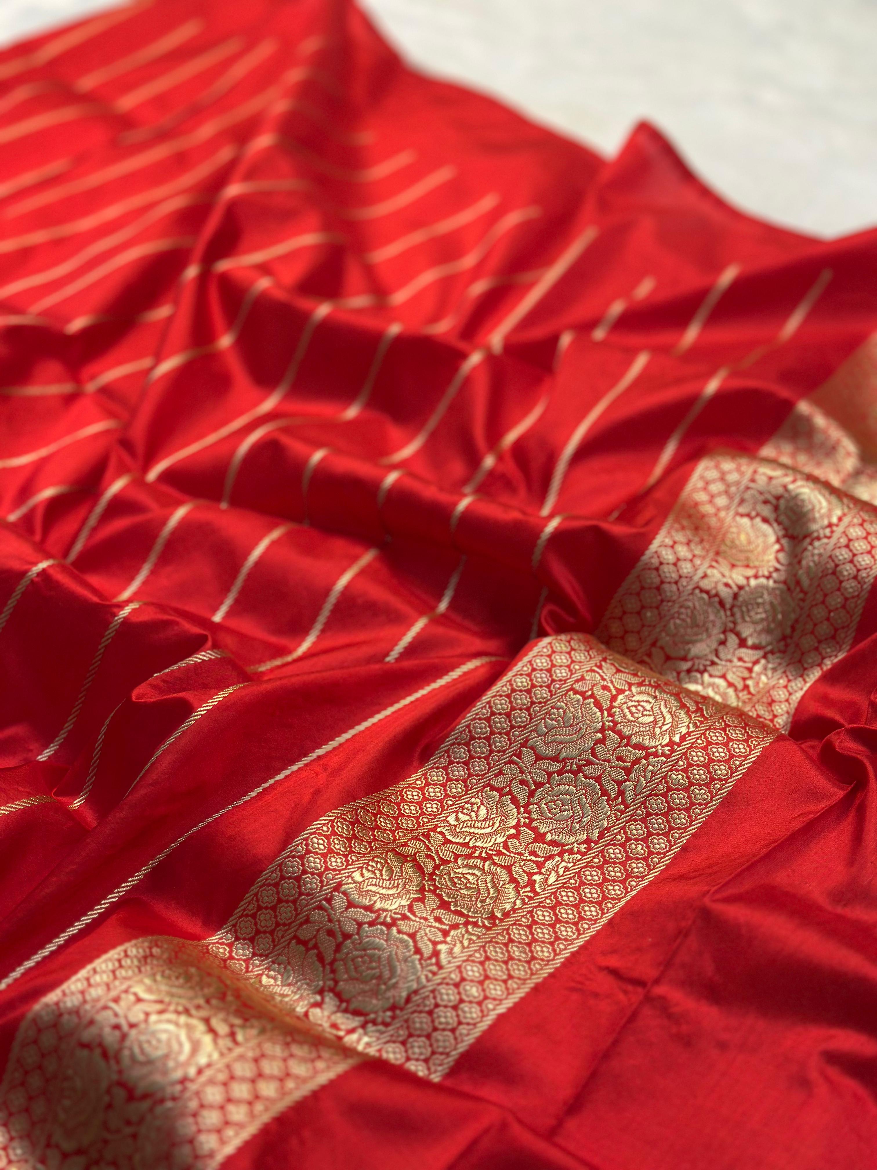 Pure Katan Silk Rangkaat Banarasi Saree Woven with Golden Zari in Multiple Block pattern