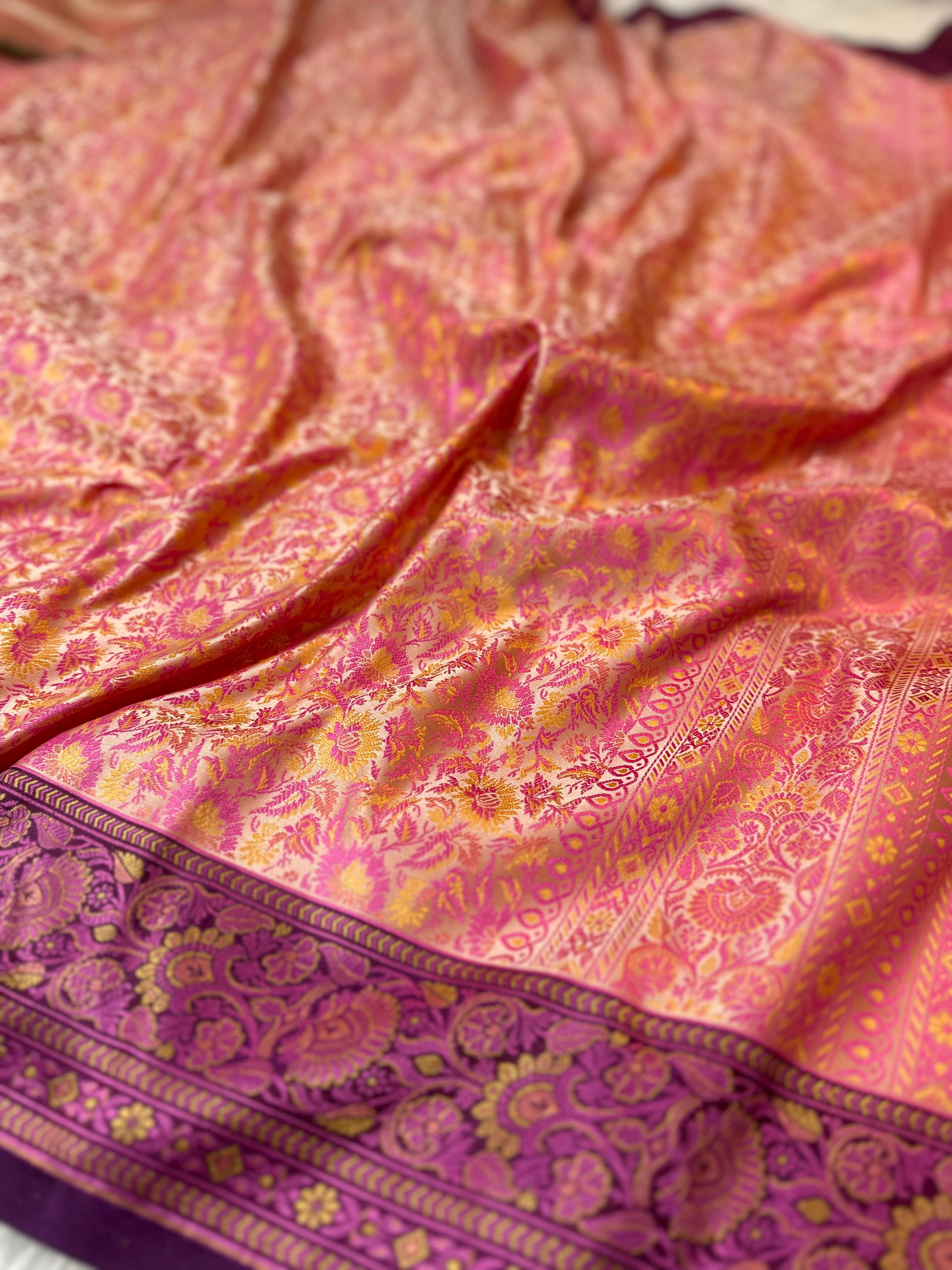 Contrast Mashru Silk Tanchui Banarasi Saree
