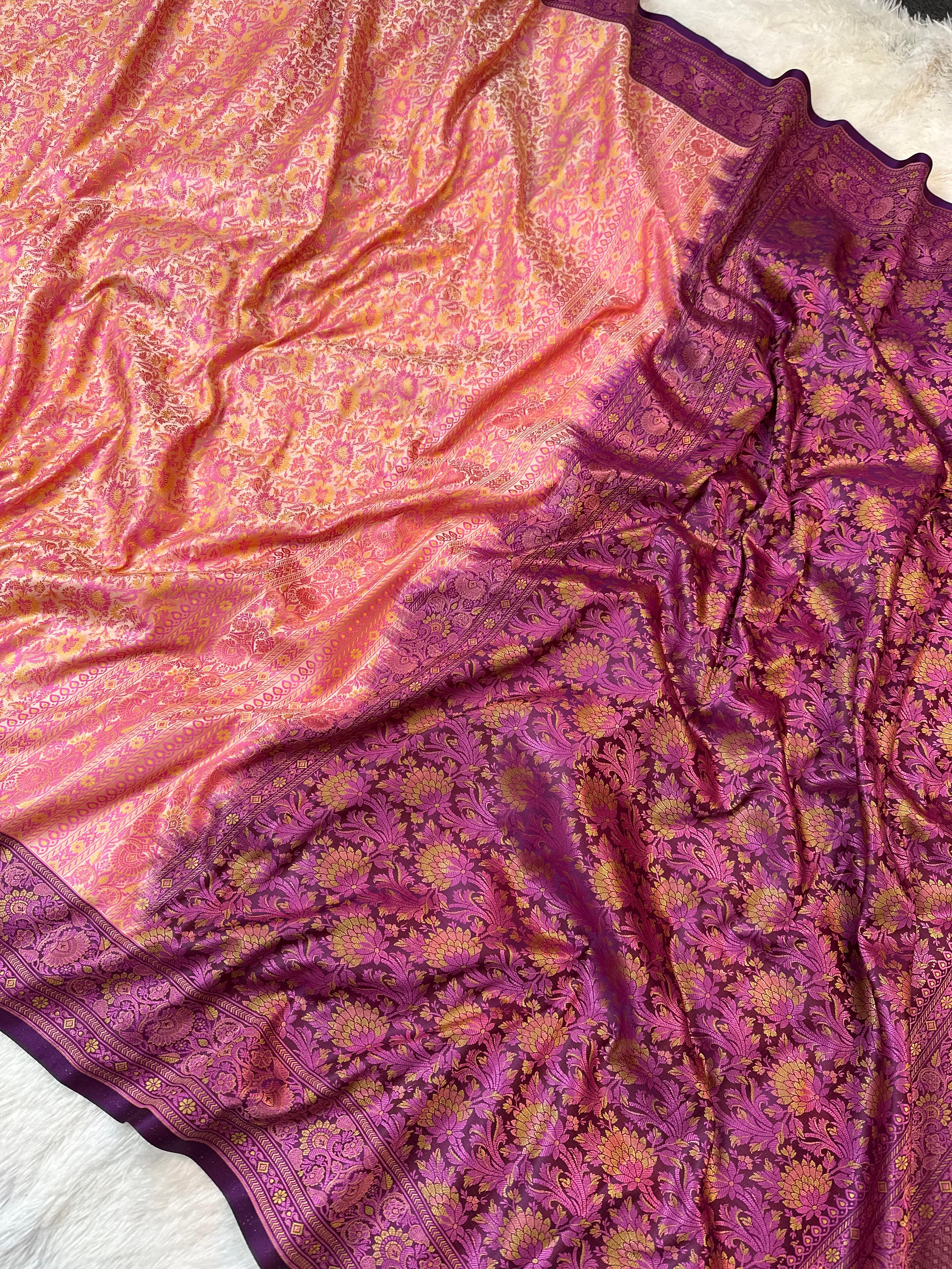 Contrast Mashru Silk Tanchui Banarasi Saree
