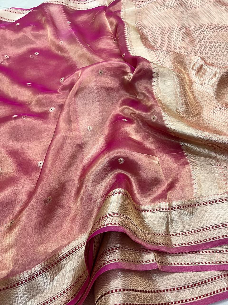 Pure Tissue Silk Banarasi Saree Woven with Golden Zari and Minakari Work
