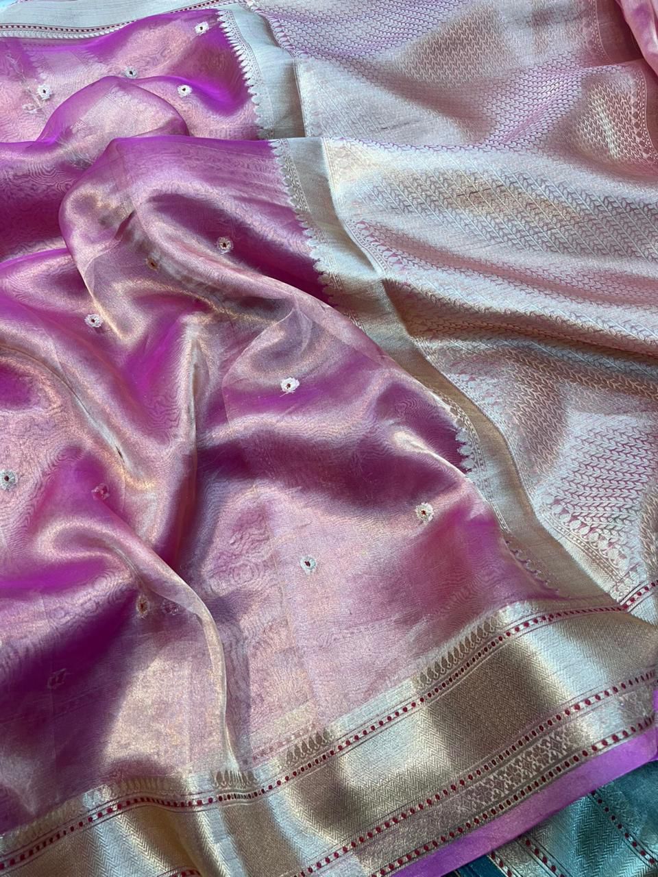 Pure Tissue Silk Banarasi Saree Woven with Golden Zari and Minakari Work