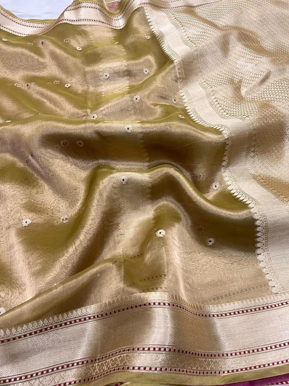Pure Tissue Silk Banarasi Saree Woven with Golden Zari and Minakari Work