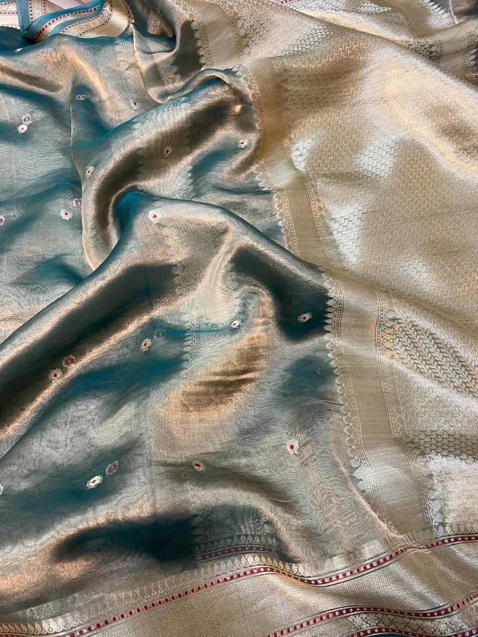 Pure Tissue Silk Banarasi Saree Woven with Golden Zari and Minakari Work