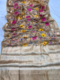 Pure Tissue Silk Multicolour Embroidered Banarasi Saree Woven with Golden Zari
