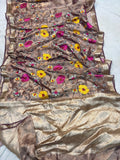 Pure Tissue Silk Multicolour Embroidered Banarasi Saree Woven with Golden Zari
