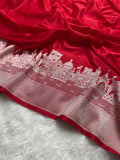 Mashru Silk Banarasi Saree is Woven with Golden Zari with Ghat Border