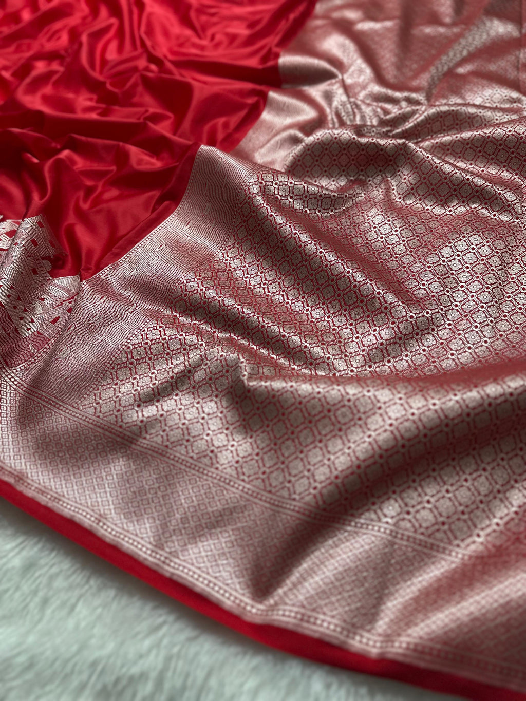 Mashru Silk Banarasi Saree is Woven with Golden Zari with Ghat Border