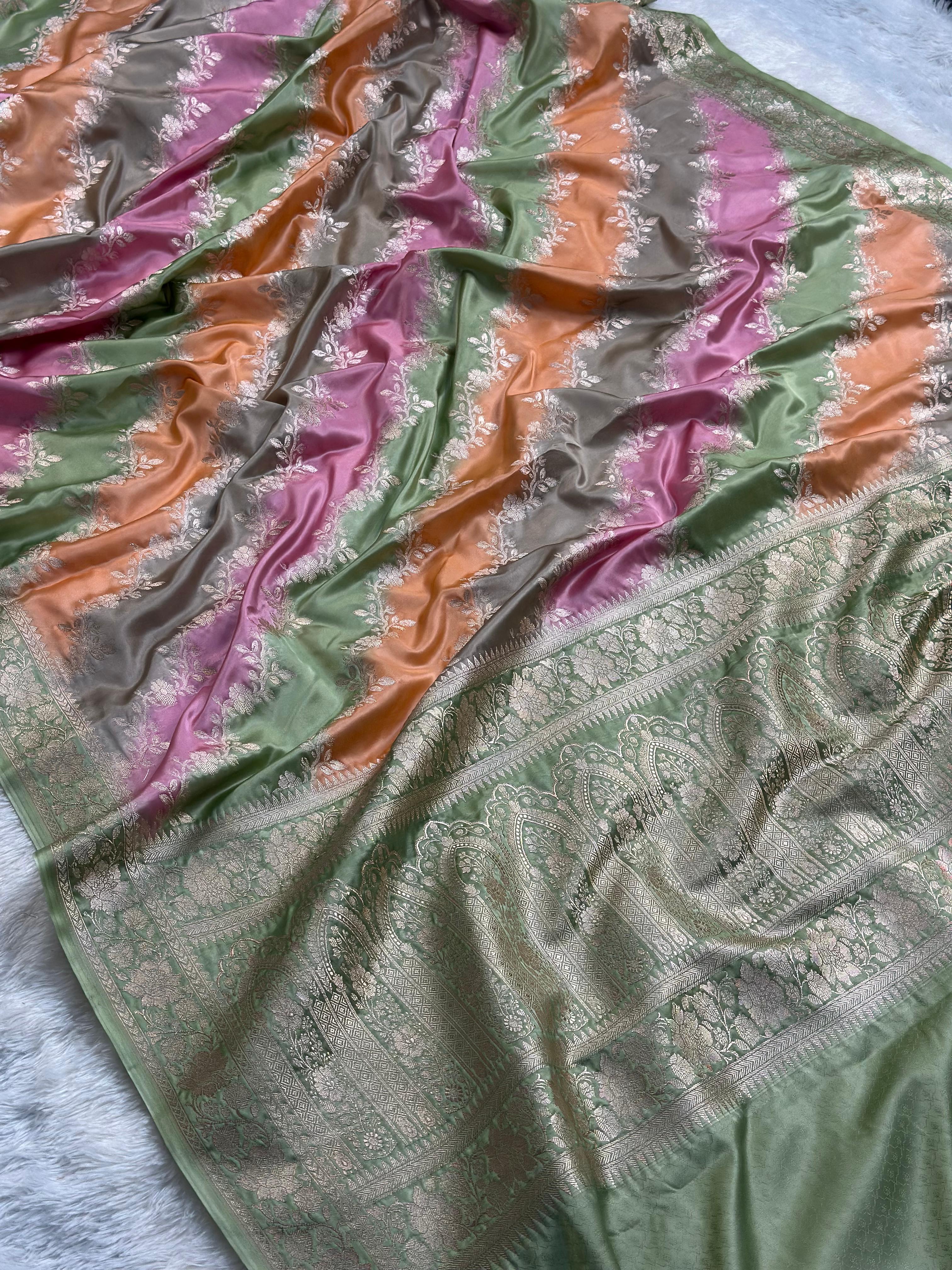Rangkaat Mashru Silk Banarasi Saree Woven with Golden Zari