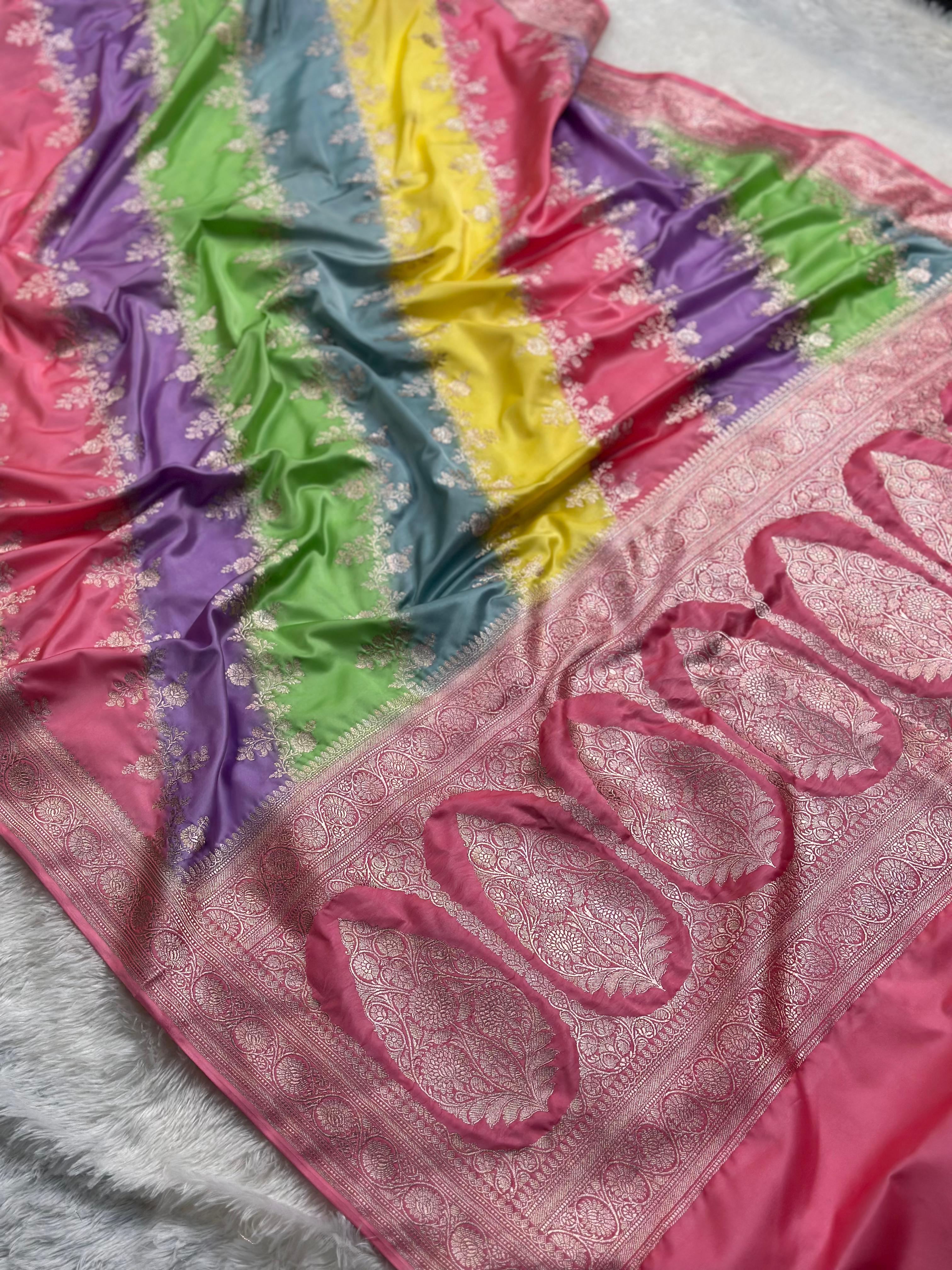 Rangkaat Mashru Silk Banarasi Saree Woven with Golden Zari