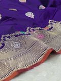 Pure Katan Silk Handwoven Kadua Banarasi Saree Woven with Golden & Silver Zari and Multicolour Minakari Work with Scallop Border