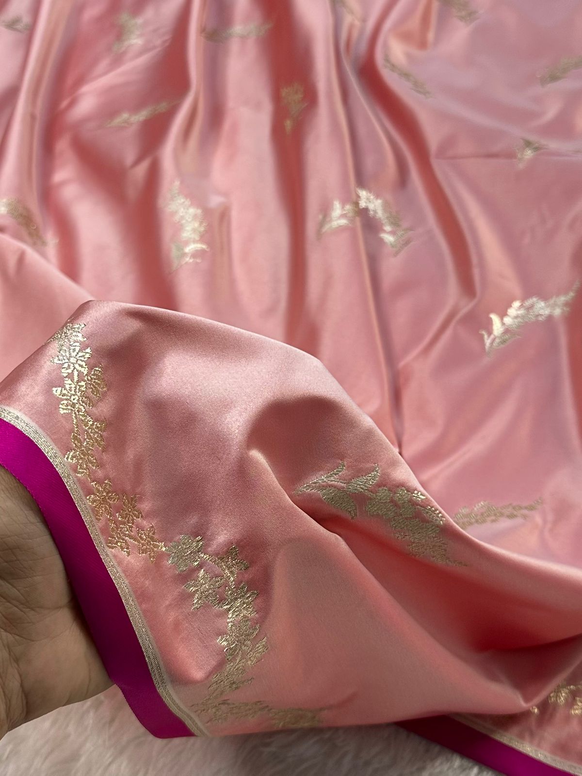 Mashru Silk Banarasi Saree Woven with Golden Zari in Buta Pattern