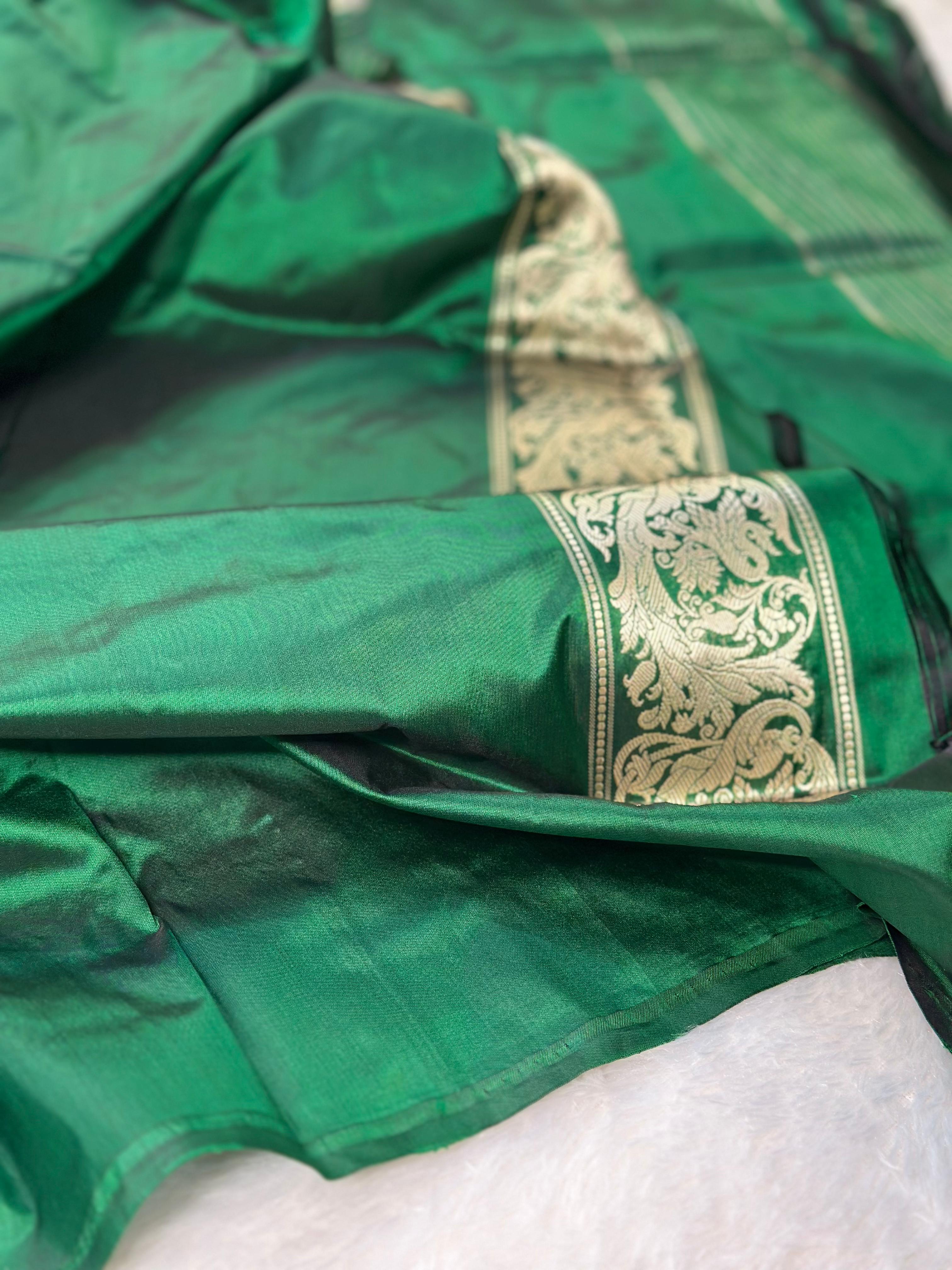 Royal Green Pure Katan Silk Kadua Weave Banarasi Saree with Meenakari Buta