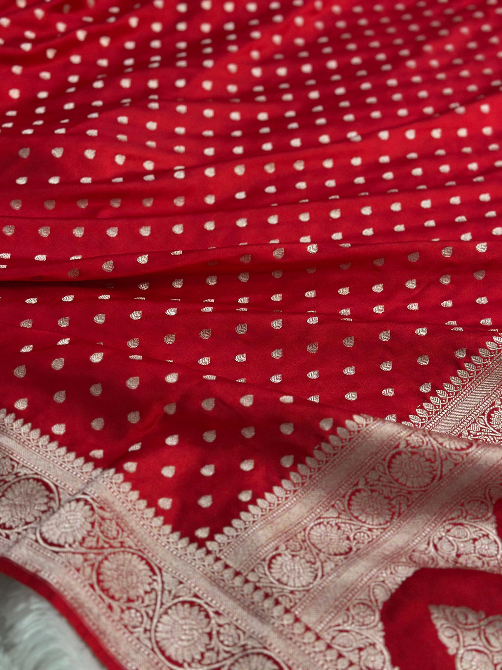 Bridal Red Mashru Silk Buti Saree