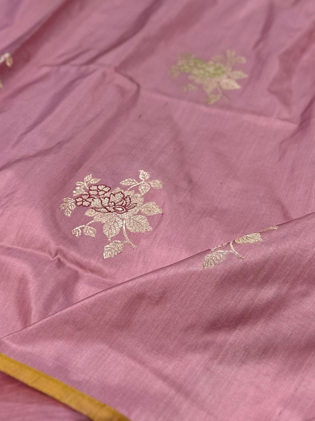 Baby Pink Pure Katan Silk Kadua Weave Banarasi Saree with Meenakari Buta