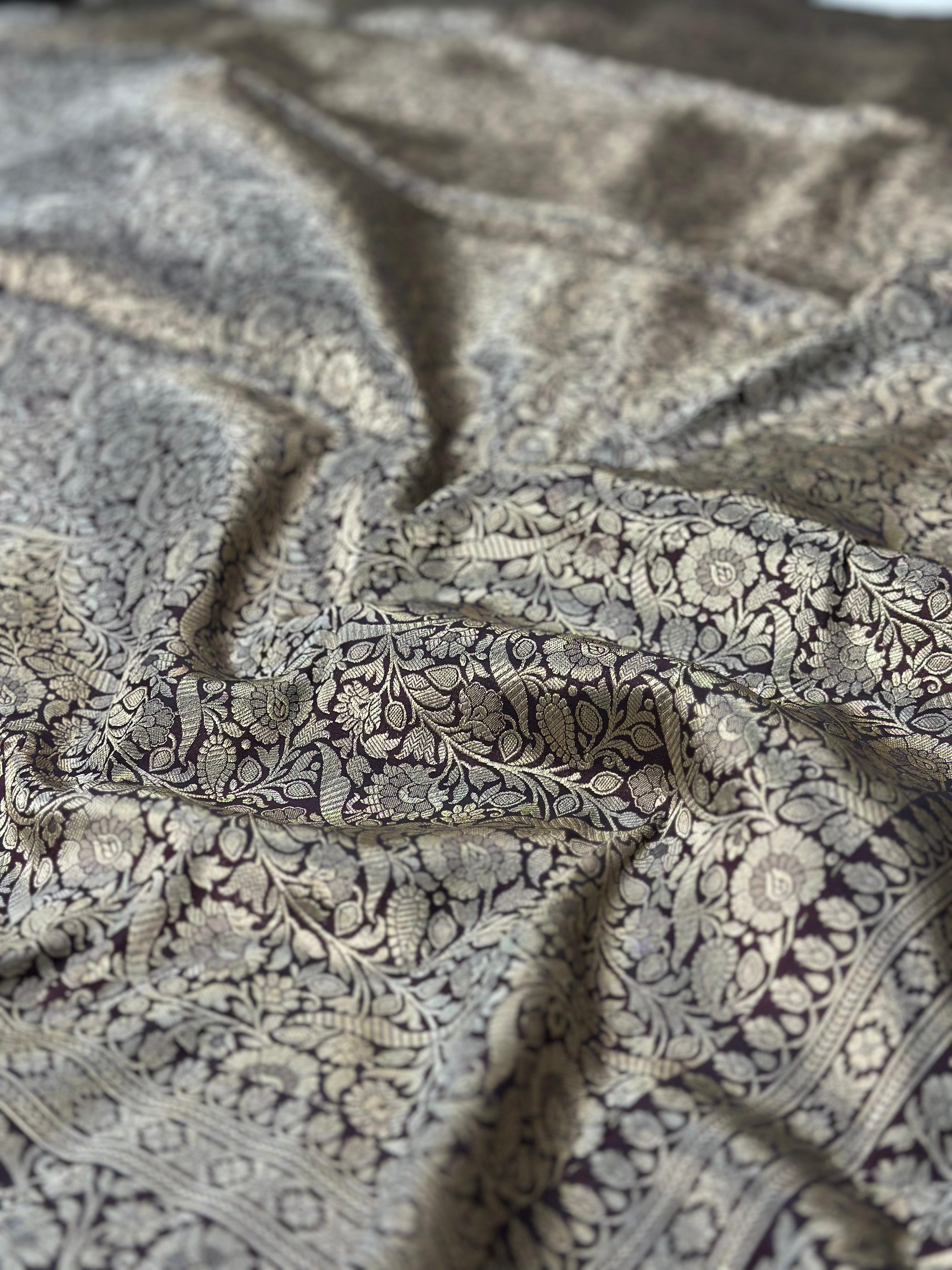 Pure katan silk banarasi saree woven with golden zari in brocade pattern
