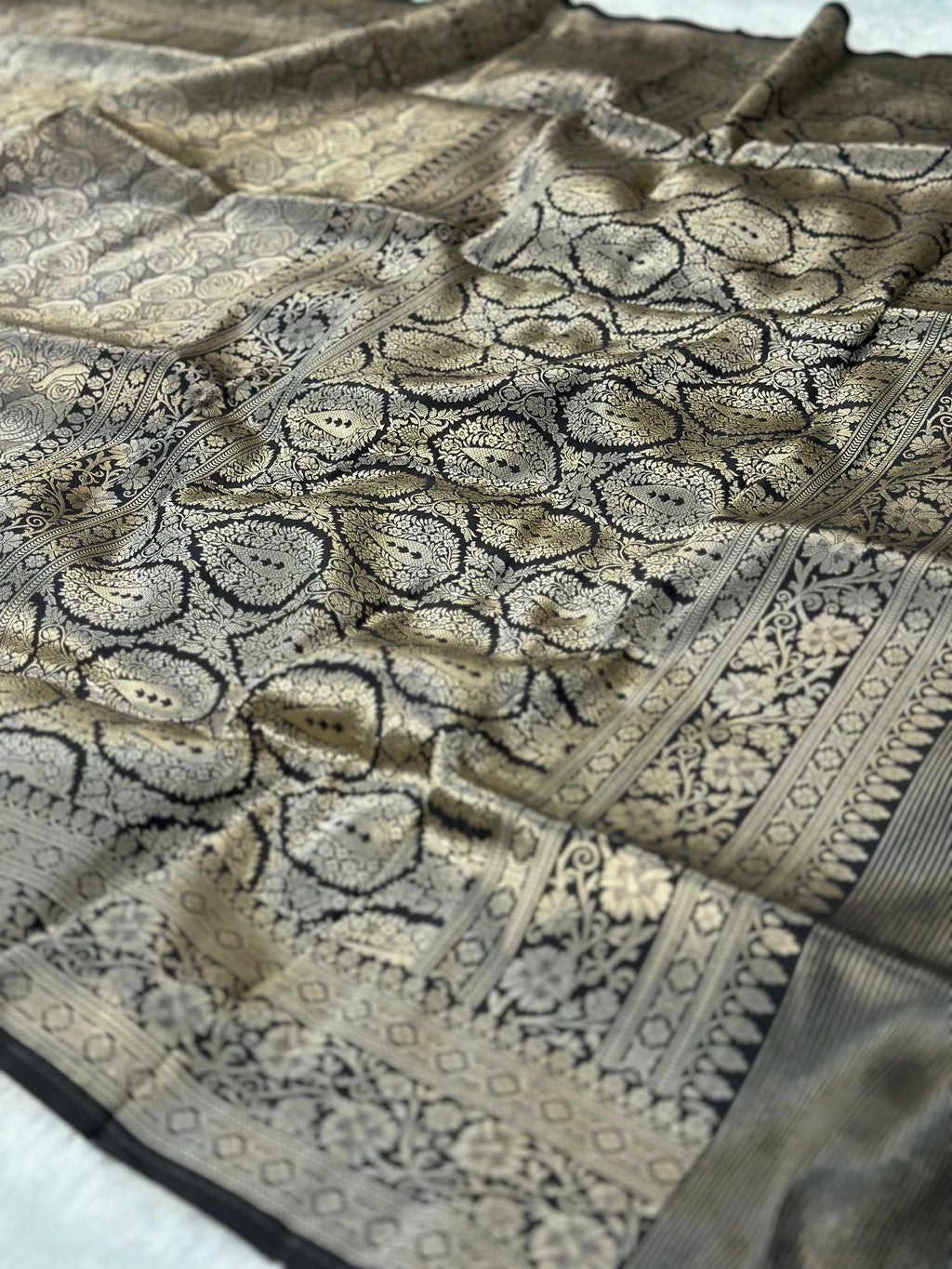 Pure Katan Silk Banarasi Saree Woven with Golden Zari in Brocade pattern