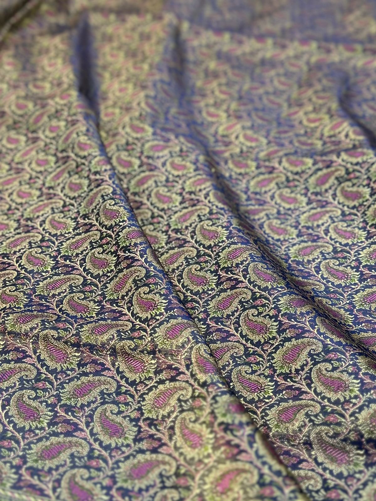 Satin Tanchui Jamawar Saree woven with golden zari multicolour paisley work