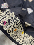 Black Handwoven Pure Banarasi Silk Saree | Pure Katan Silk | Kadwa Weave | Meenedar |