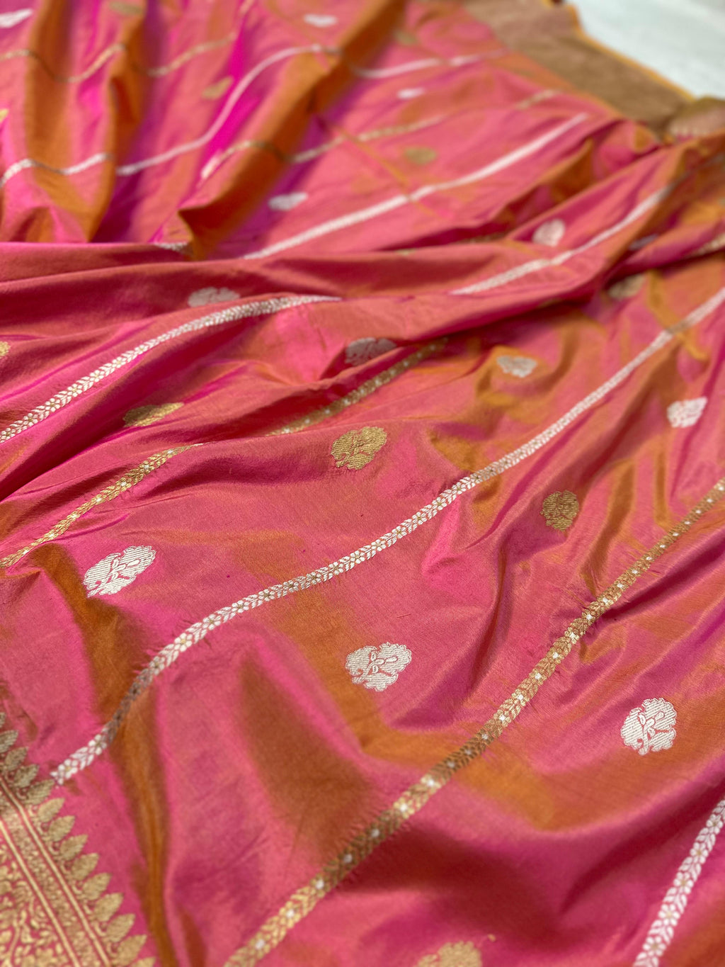 Pure Katan Silk Banarasi Saree Woven with Golden Zari in Buti Pattern