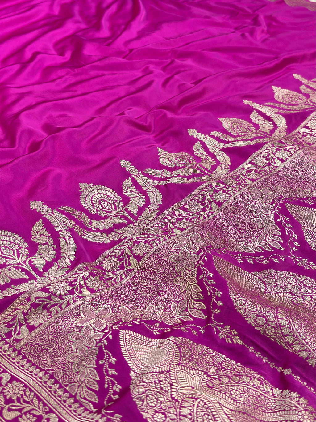 Mashru Silk Banarasi Saree Woven with Golden Zari in Plain with Grand Pallu