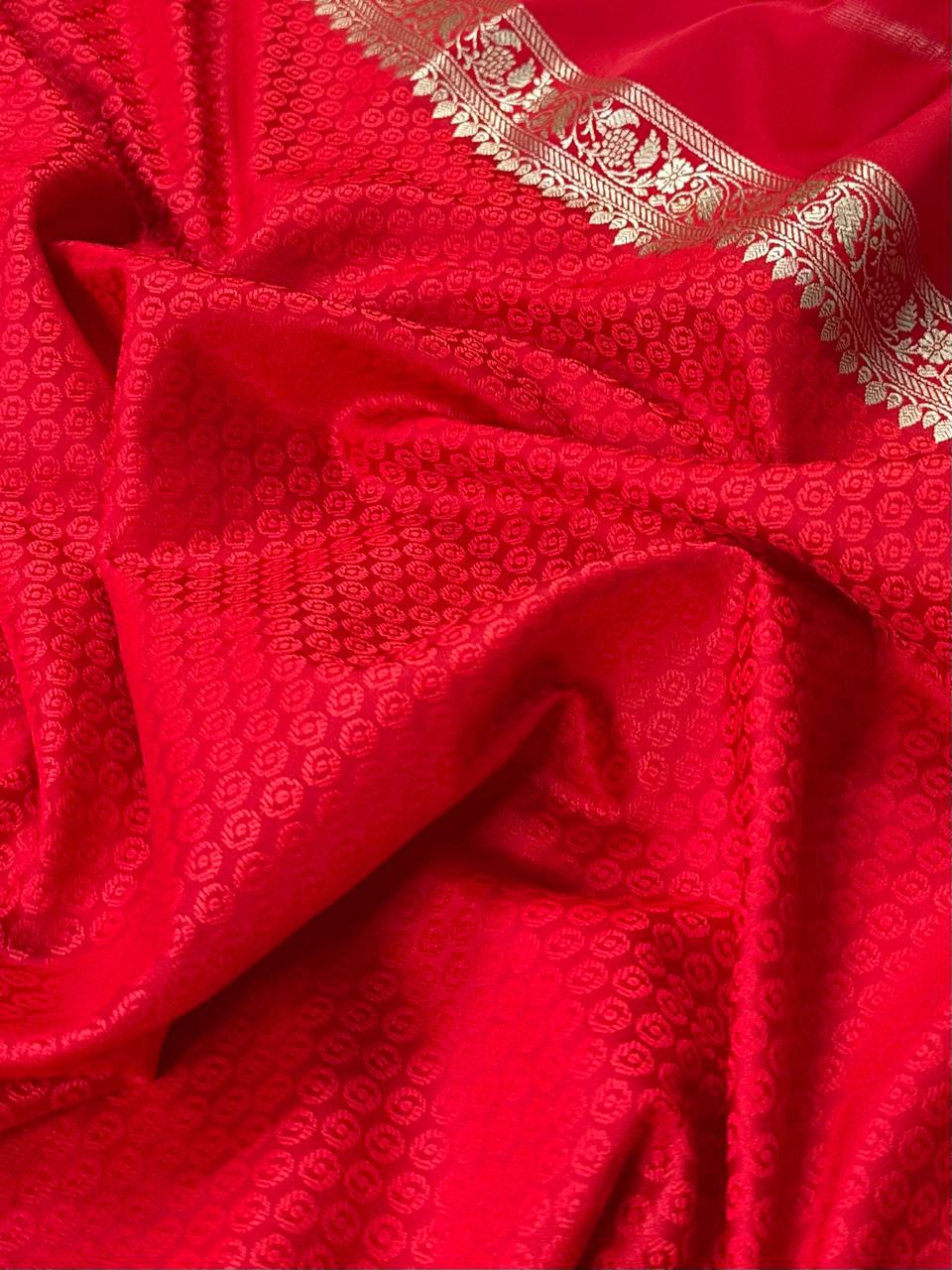 Bridal Red Mashru SIlk Buti Banarasi Saree