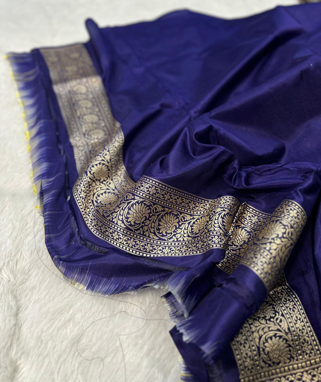Pure Katan Silk Banarasi Saree Woven with Golden Zari in geometric jaal pattern