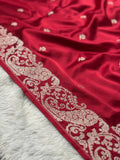 Mashru Silk Banarasi Saree Woven with Golden Zari in Buti Pattern and Grand Pallu