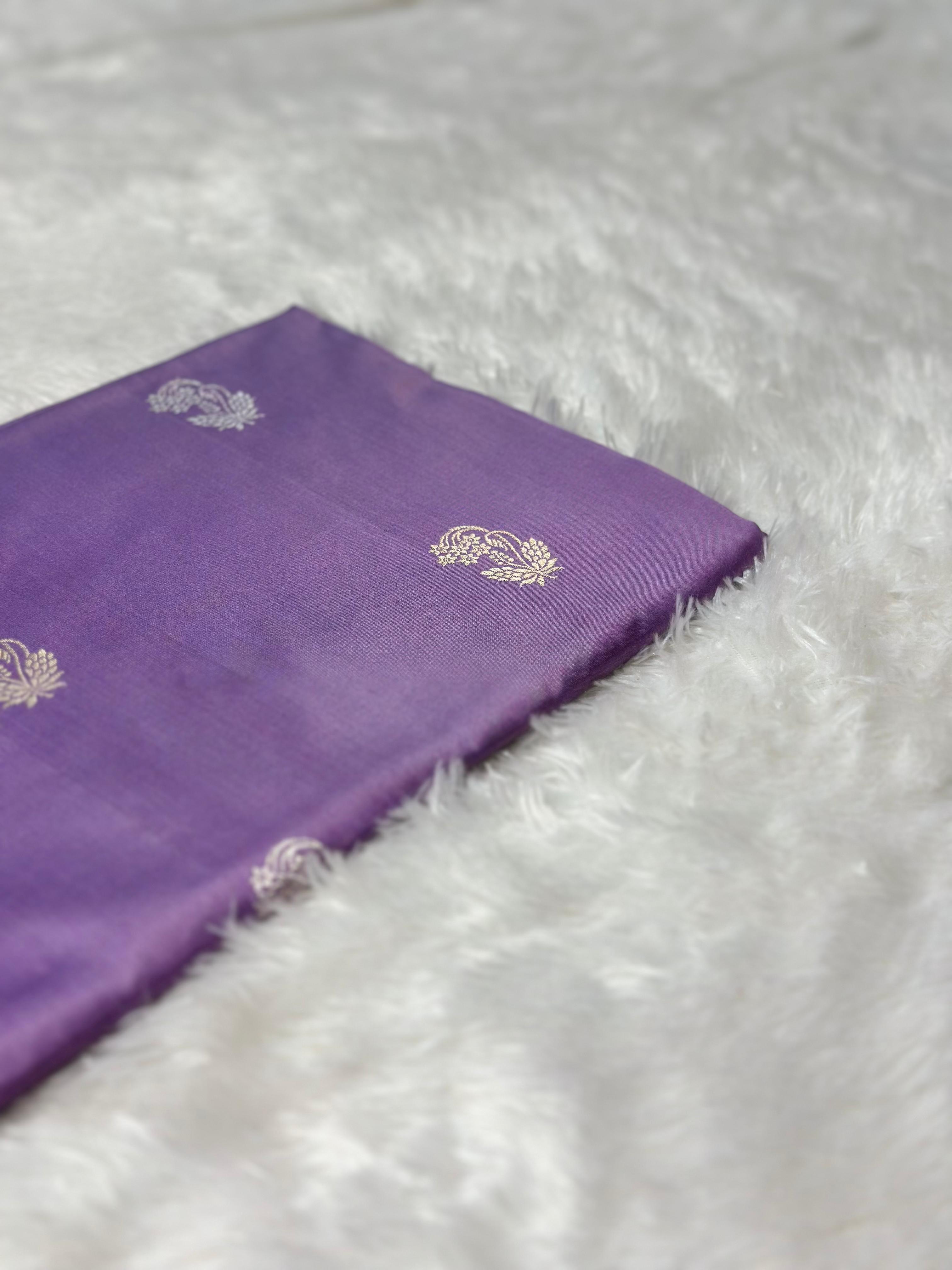 Dusty Lavender Pure Katan Kadua Silk Banarasi Saree in Sona Rupa Buta Pattern