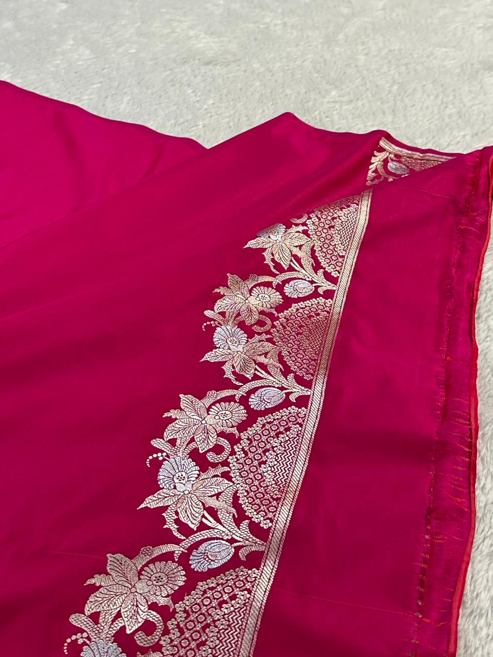 Mashru Silk Banarasi Saree Woven with Golden Zari in Buta Pattern