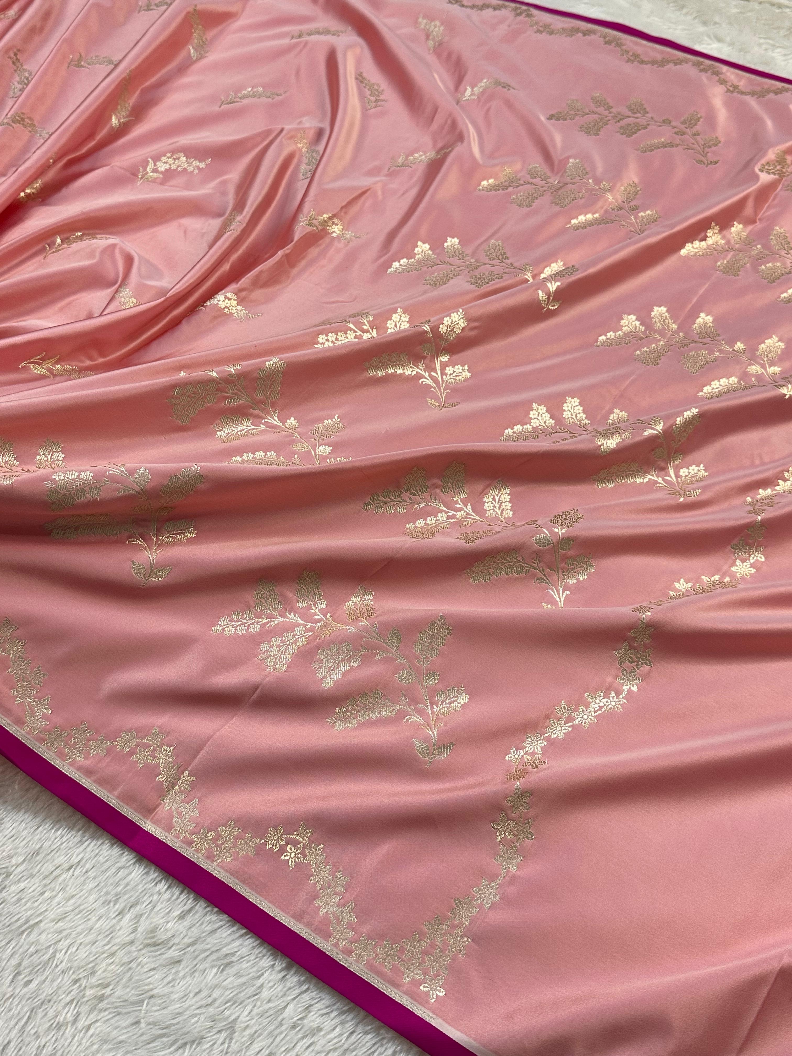 Mashru Silk Banarasi Saree Woven with Golden Zari in Buta Pattern