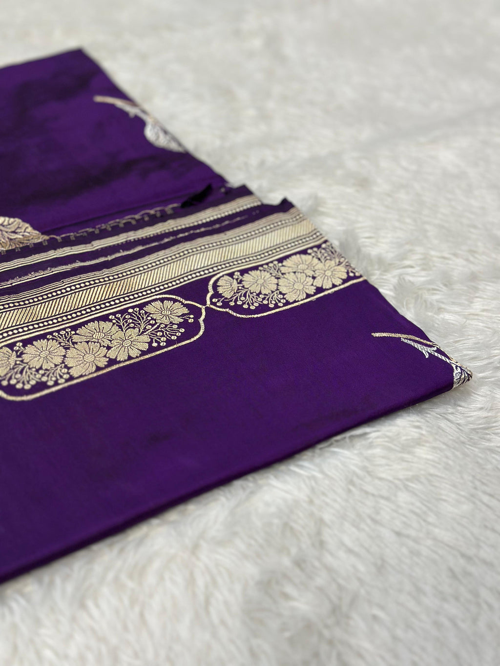 Royal Purple Pure Katan Silk Kadua Weave Banarasi Saree with Gold and Silver Buta