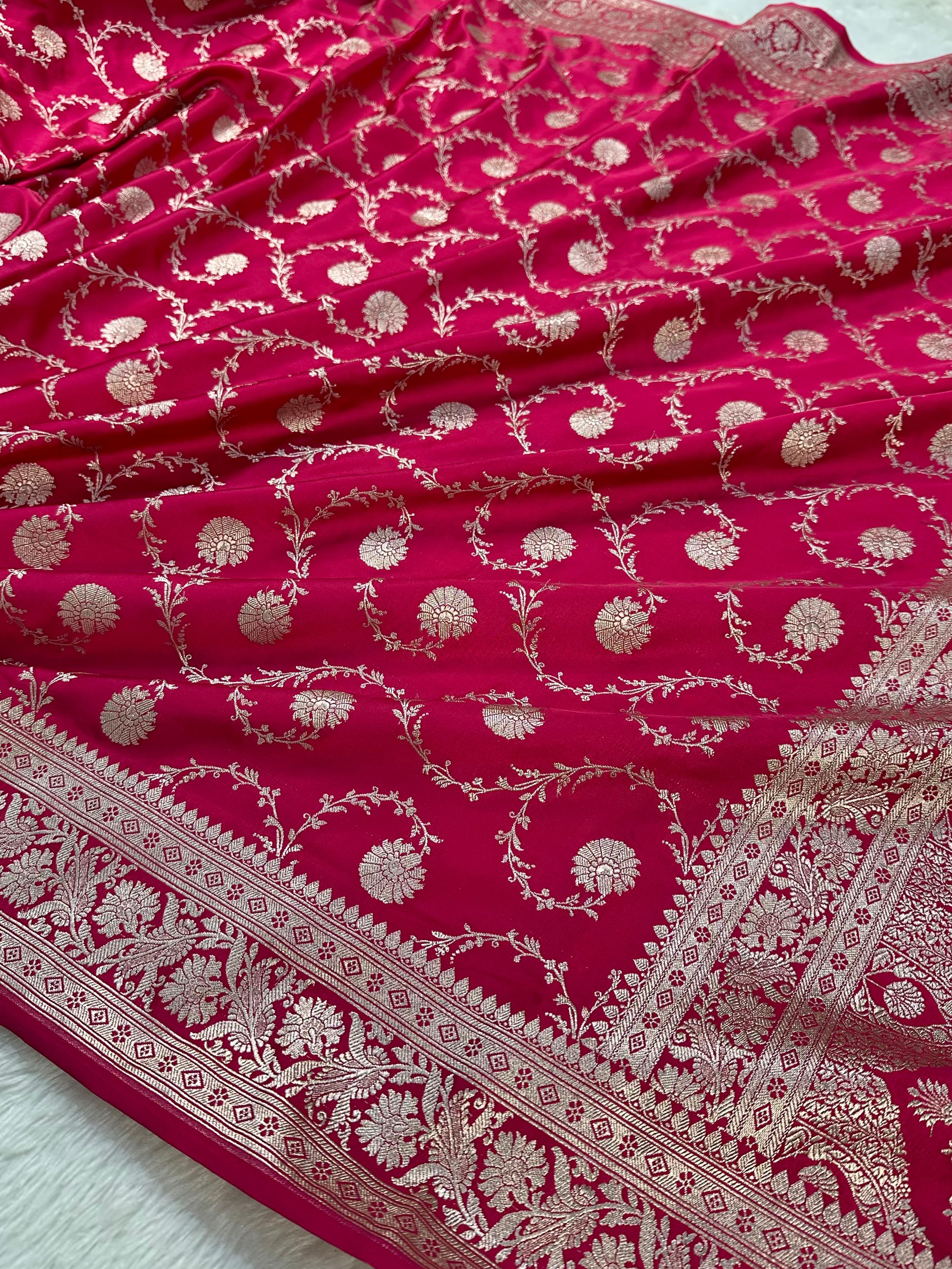 Pink  Shades   Banarasi   Jaal   Pattern  Mashru   Silk   Saree
